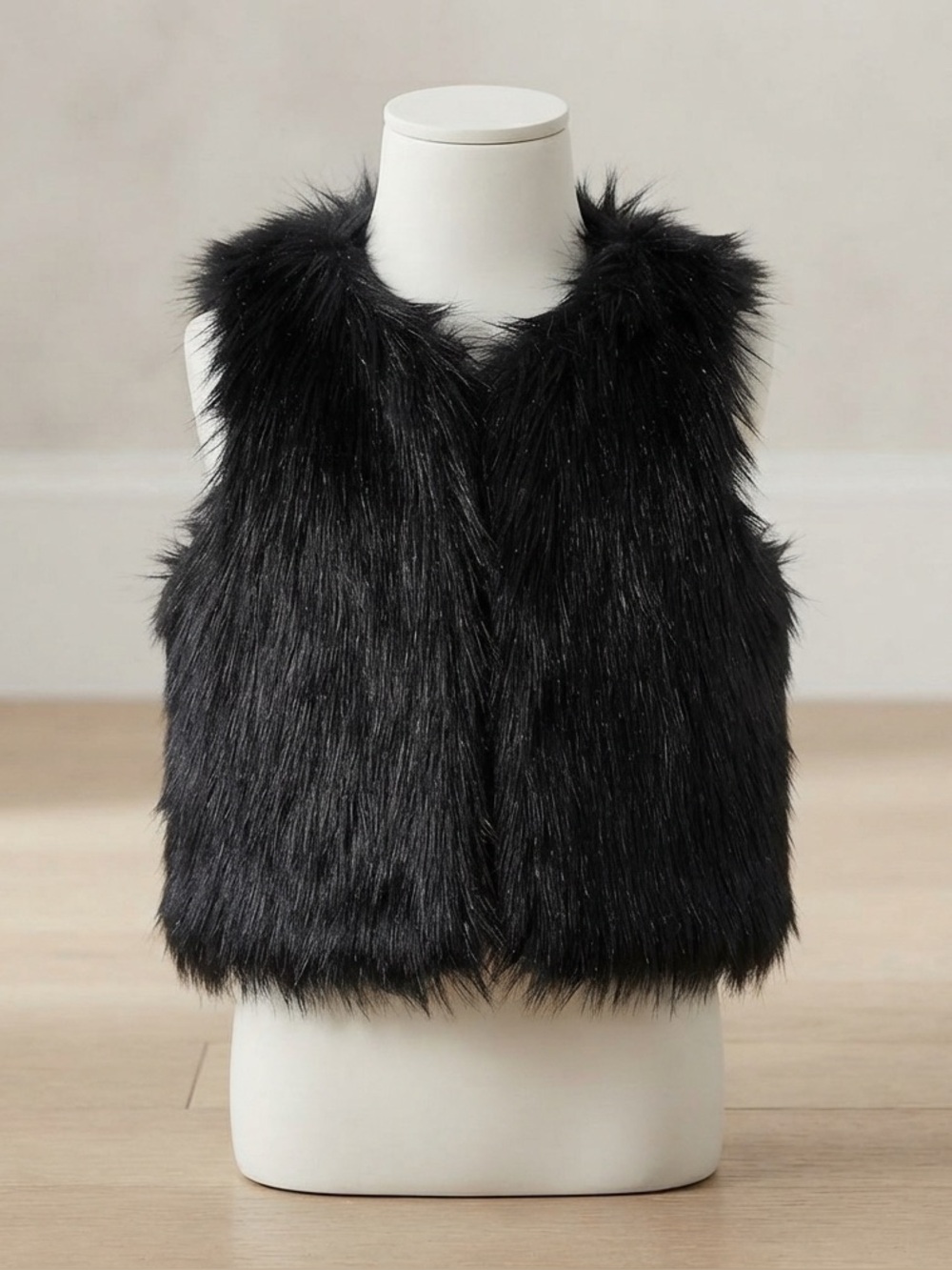 Ralph Lauren Black Faux Fur Cropped Vest
